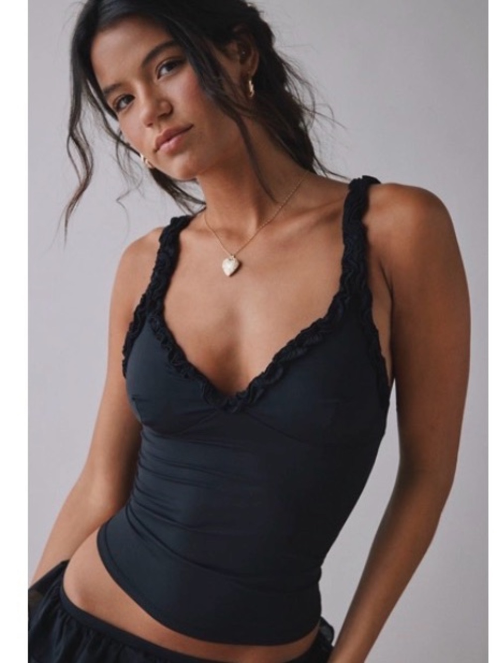 Black Ruffle-Trim Cami Top